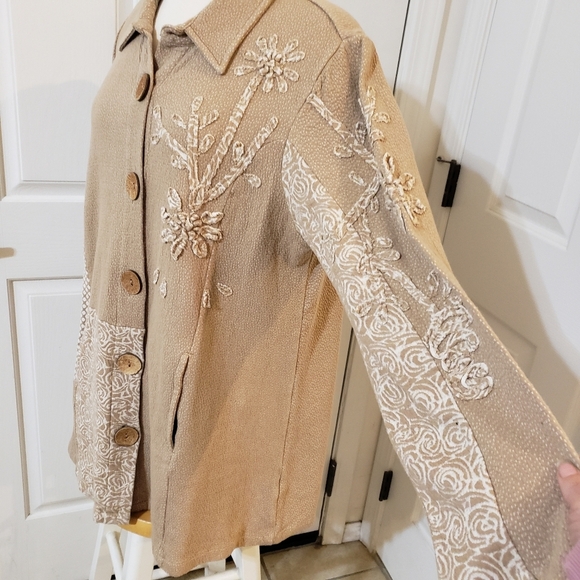 Coldwater Creek Size Petite Large Beige Floral Button-Up Jacket - Picture 6 of 9